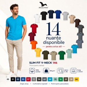 Tricou Bărbați Malfini 146 cu Guler în V, Premium, 100% Bumbac, Slim Fit, 180 g/m², S 3XL, 14 Culori - Img 11