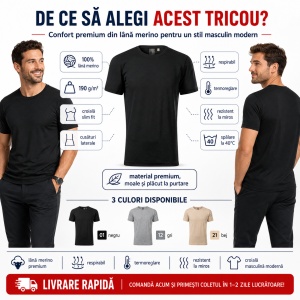 Tricou Bărbați Malfini Merino Rise 157, 100% Lână Merino, 190 g/m², Respirabil, Termoreglare, Slim Fit, Mărimi S-3XL - Img 2