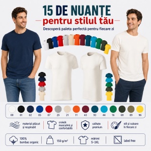 Tricou Bărbați Malfini Native GOTS 173, 100% Bumbac Organic, 150 g/m², Guler Rotund, Label Free, Mărimi S 3XL, 15 Culori - Img 7
