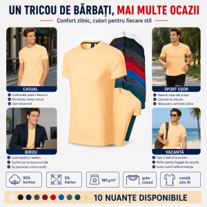 Tricou Bărbați Malfini Premium Action, 95% Bumbac, 5% Elastan, Slim Fit, 180 g/m², Guler Rotund, Mărimi S–3XL, 10 Culori - Img 6