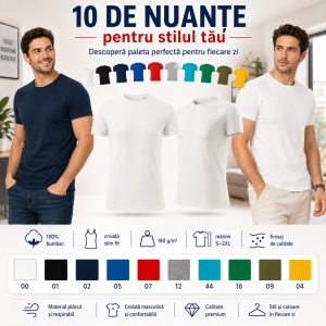 Tricou Bărbați Malfini Viper Free F43, 100% Bumbac, 180 g/m², Slim Fit, Guler Rotund, S–2XL, 10 Culori - Img 8