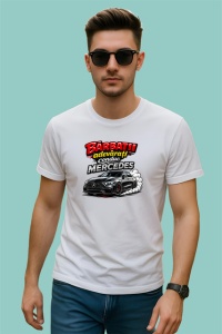 Tricou Barbatii Adevarati Conduc Mercedes Masina Gri V1, din bumbac 100% , tricou alb pentru Barbat - Img 2