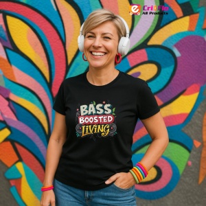 Tricou Bass Boosted Living Text Graffiti, Copii | Dama | Barbat, culoare negru - Img 12