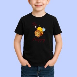 Tricou Be Happy Albina Vesela Ilustratie, din bumbac 100%, tricou negru Copii | Dama | Barbat - Img 2