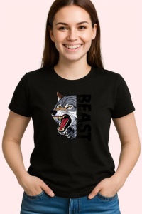 Tricou Beast Wolf Lup Gri Urlat Text V1, din bumbac 100%, tricou negru Copii | Dama | Barbat - Img 3
