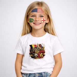 Tricou Belgium World Cup 2026 Fifa, din bumbac 100%, tricou alb, Copii | Dama | Barbat - Img 2