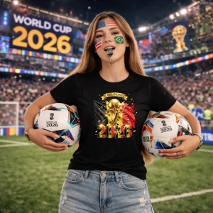 Tricou Belgium World Cup 2026 Fifa V2, din bumbac 100%, tricou negru, Copii | Dama | Barbat - Img 9