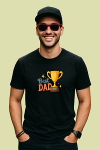 Tricou Best Dad Cupa Trofeu Aurie, din bumbac 100%, tricou negru Barbat - Img 2