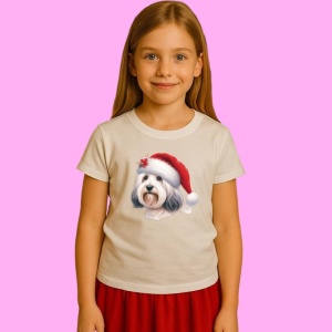 Tricou Bichon Craciun Cu Caciula Mos, din bumbac 100%, tricou alb, Copii | Dama | Barbat - Img 2