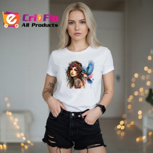 Tricou bird on shoulder tattooed woman, femeie tatuata cu pasare pe umar, Copii | Dama | Barbat - Img 10