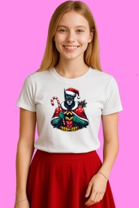 Tricou Black Panther Christmas Cu Baston Bomboana, din bumbac 100%, tricou alb, Copii | Dama | Barbat - Img 3