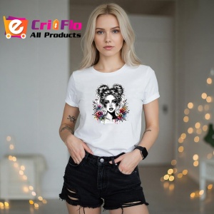 Tricou black white floral portrait sketch, portret floral alb negru in stil schita, Copii | Dama | Barbat - Img 10
