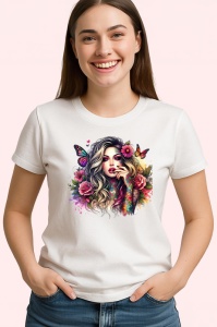 Tricou blonde floral butterflies girl, fata blonda cu fluturi si flori, Copii | Dama | Barbat