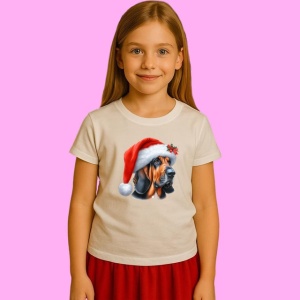 Tricou Bloodhound Craciun Cu Caciula Mos, din bumbac 100%, tricou alb, Copii | Dama | Barbat - Img 2