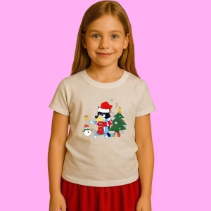 Tricou Bluey Costum Mos Craciun Langa Brad, din bumbac 100%, tricou alb, Copii | Dama | Barbat - Img 2