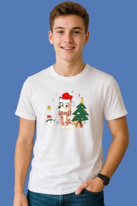 Tricou Bluey Craciun Langa Brad Si Om De Zapada, din bumbac 100%, tricou alb, Copii | Dama | Barbat - Img 3