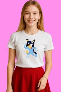 Tricou Bluey Dans Miscari Amuzante, din bumbac 100%, tricou alb, Copii | Dama | Barbat