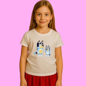 Tricou Bluey Si Bingo Mic Simplu, din bumbac 100%, tricou alb, Copii | Dama | Barbat