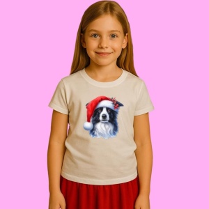 Tricou Border Collie Craciun Portret, din bumbac 100%, tricou alb, Copii | Dama | Barbat - Img 2