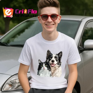 Tricou Border Collie si pisica alb negru adorabili impreuna Copii | Dama | Barbat Barbat - Img 5