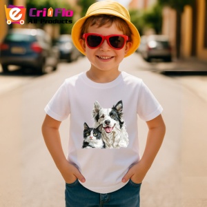 Tricou Border Collie si pisica alb negru prietenie autentica Copii | Dama | Barbat Barbat - Img 10