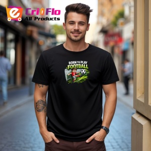 Tricou Born To Play Football Jucator Teren Minge Fundal Gri, din bumbac 100%, tricou negru Copii | Dama | Barbat - Img 5