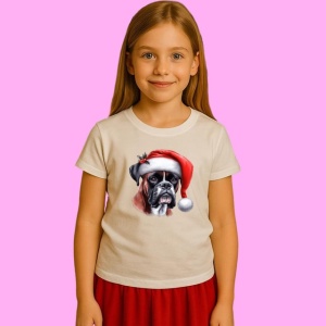 Tricou Boxer Cu Caciula Mos Craciun, din bumbac 100%, tricou alb, Copii | Dama | Barbat - Img 2