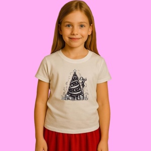 Tricou Brad De Craciun Desen In Cerneala, din bumbac 100%, tricou alb, Copii | Dama | Barbat - Img 2