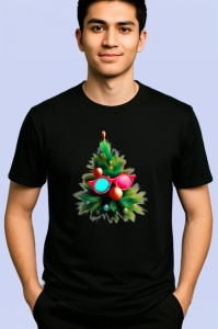 Tricou Brad decorat stil minimalist cu globuri colorate Copii | Dama | Barbat, culoare negru - Img 2