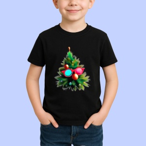 Tricou Brad decorat stil minimalist cu globuri colorate Copii | Dama | Barbat, culoare negru - Img 4