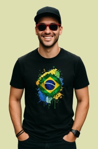 Tricou Brazil Steag Splash Art, Copii | Dama | Barbat, culoare negru - Img 2