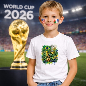 Tricou Brazil World Cup 2026 Fifa, din bumbac 100%, tricou alb, Copii | Dama | Barbat - Img 5