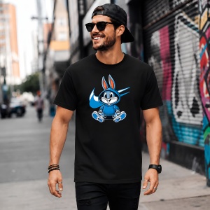 Tricou Bugs Bunny Blue Hoodie Hypebeast Style Urban Streetwear, din bumbac 100%, tricou negru, Copii | Dama | Barbat - Img 5