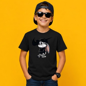 Tricou Bugs Bunny Hanorac Negru Stil Urban Rebel Street Art, din bumbac 100%, tricou negru, Copii | Dama | Barbat - Img 3