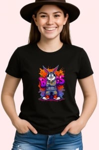 Tricou Bugs Bunny in hanorac inchis cu text BOSS graffiti Copii | Dama | Barbat, negru - Img 4