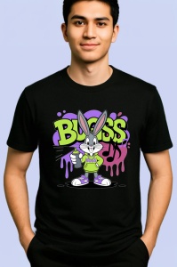 Tricou Bugs Bunny roz violet cu hanorac si gluga Copii | Dama | Barbat, negru - Img 2