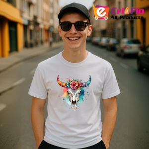 Tricou bull skull floral crown, craniu taur cu coroana florala, Copii | Dama | Barbat - Img 5
