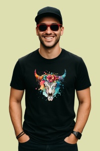 Tricou Bull skull floral crown, craniu taur cu coroana florala, Copii | Dama | Barbat , tricou negru - Img 4