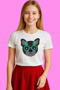 Tricou Bulldog Cu Ochelari Brad, din bumbac 100%, tricou alb, Copii | Dama | Barbat - Img 3