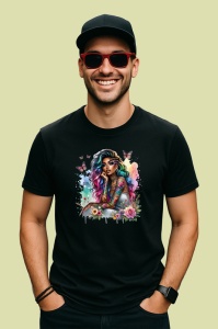 Tricou Butterflies garden girl colorful tattoo, fata gradina cu fluturi si tatuaje colorate, Copii | Dama | Barbat , tricou negru - Img 4