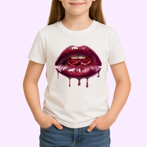 Tricou Buze alb-violet cu trandafiri asortati, Lip gloss, Copii | Dama - Img 3