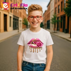 Tricou Buze alb-violet cu trandafiri asortati, Lip gloss, Copii | Dama - Img 11