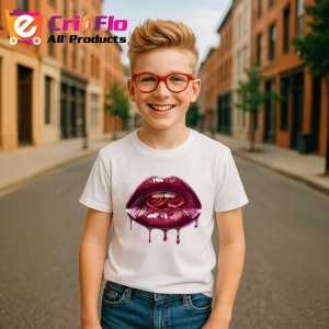 Tricou Buze bordo cu trandafir rosu, Lip gloss, Copii | Dama - Img 6