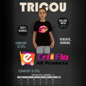 Tricou Buze cocktail de fructe, Lip gloss, Copii | Dama, culoare negru - Img 8