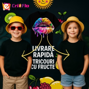 Tricou Buze cocktail de fructe, Lip gloss, Copii | Dama, culoare negru - Img 12