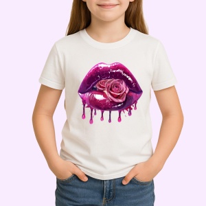 Tricou Buze cu trandafir roz si stropi mov, Lip gloss, Copii | Dama