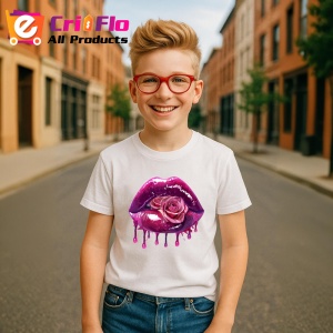 Tricou Buze cu trandafir roz si stropi mov, Lip gloss, Copii | Dama - Img 6