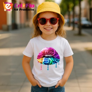 Tricou Buze cu trandafir roz si stropi mov, Lip gloss, Copii | Dama - Img 11