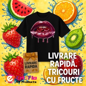 Tricou Buze femeie bordo cu trandafir rosu, Lip gloss, Copii | Dama, culoare negru - Img 6