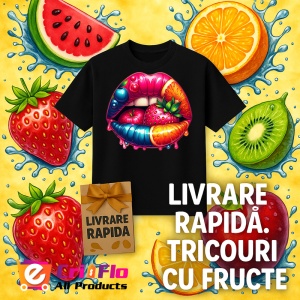 Tricou Buze femeie capsuni si portocala, Lip gloss, Copii | Dama, culoare negru - Img 7